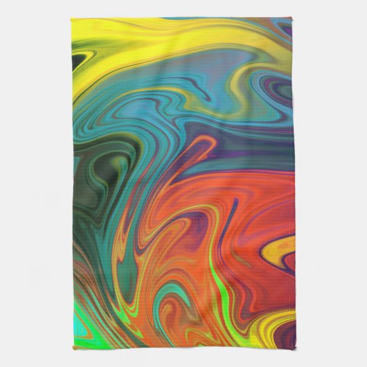 Trendy neon sinaasappel rood blauw geel groen Abst Theedoek (Verticaal)