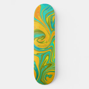 Trendy Neon Yellow Oranje Green Abstract Swirl Skateboard