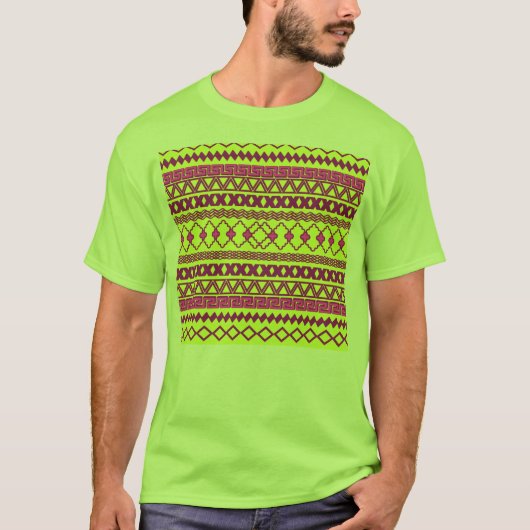 Trendy Neon Yellow Pink Tribal Aztec Pattern T-shirt (Voorkant)