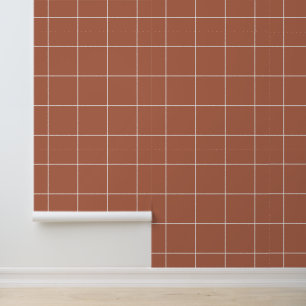 Trendy neutrale roodbruine klei 6" raster behang