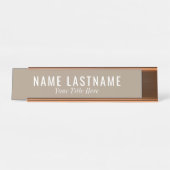Trendy Neutrale Tan Beige Grey White Fonts Bureau Naambordje (Voorkant)