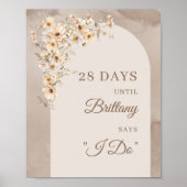 Trendy neutrale wilde bloemen boho arch countdown poster (Voorkant)