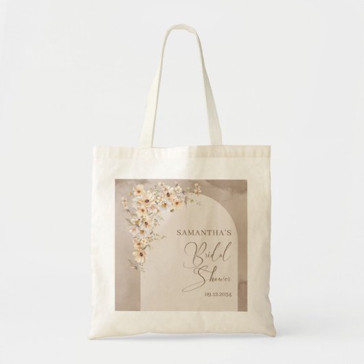 Trendy neutrale wilde bloemen boho boog bruidsmeis tote bag (Voorkant)
