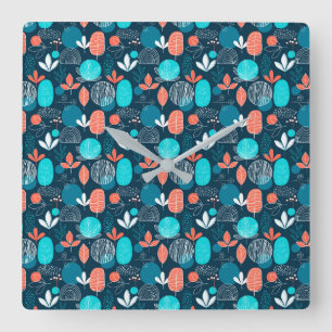 Trendy Nordic dusty blue navy koperen roestfloral Vierkante Klok