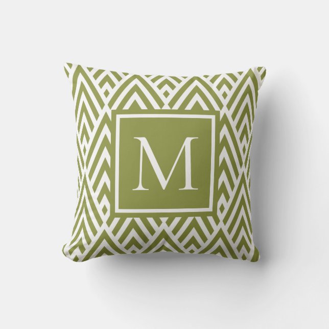 Trendy Olive Green Monogram Arrow Diamond Pattern Kussen (Voorkant)