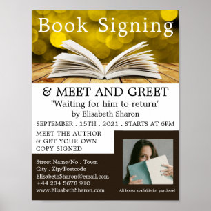 Trendy open boek, schrijvers boeken signeren recla poster