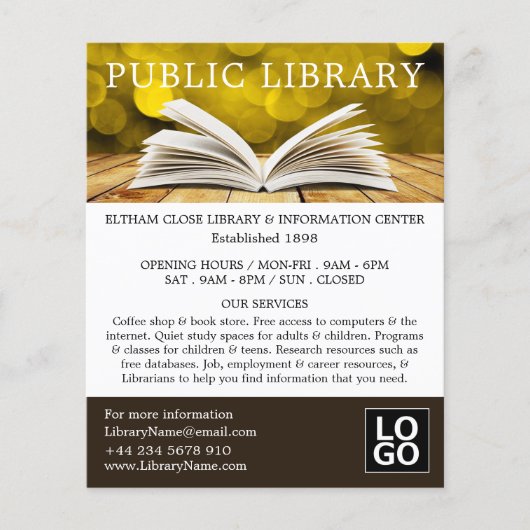 Trendy Open Book, Library Adverteren Flyer (Voorkant)