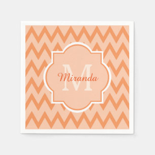 Trendy Oranje Chevron Zigzag Name en Monogram Servetten