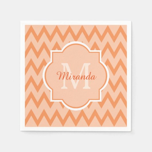 Trendy Oranje Chevron Zigzag Name en Monogram Servetten (Voorkant)