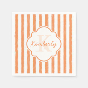 Trendy Oranje gekleurde stripes monogram en naam Servet