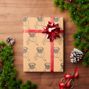 Trendy Oranje Hipster Mannelijke Pug Hond Tekening Cadeaupapier