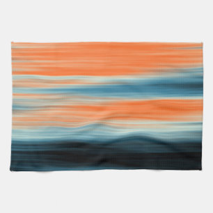 Trendy Oranje Red Blue Stripes Theedoek