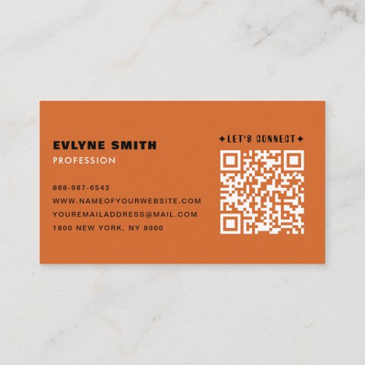 Trendy Oranje squash QR Code Casual Script Visitekaartje (Achterkant)