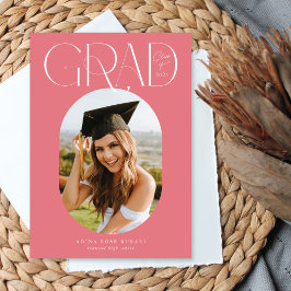 Trendy Oval One Photo Roze Afstuderen Aankondiging