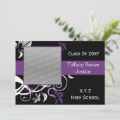 trendy paars Afstuderen foto Uitnodiging (Staand voorkant)