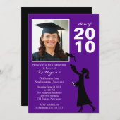 Trendy Paars & Black Afstuderen Invitation Kaart (Voorkant / Achterkant)