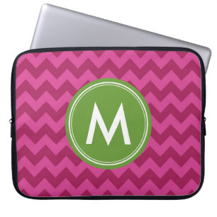 Trendy Paars Chevron Personalize Monogram Laptop Sleeve