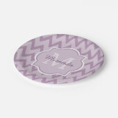 Trendy Paars Chevron Zigzag Name en Monogram Papieren Bordje (Gekanteld)