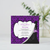 Trendy Paars Damask Bride Vrijgezellenfeest Invite Kaart (Staand voorkant)