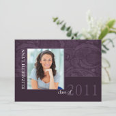 Trendy Paars Damask Photo Afstuderen Invitation Kaart (Staand voorkant)
