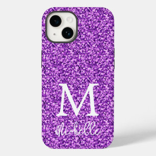 Trendy Paars Glitter Monogram Initiaal Naam Case-Mate iPhone 14 Hoesje