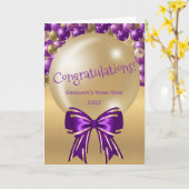Trendy Paars Gold Balloon Bow Afstuderen Kaart (Gele Bloem)