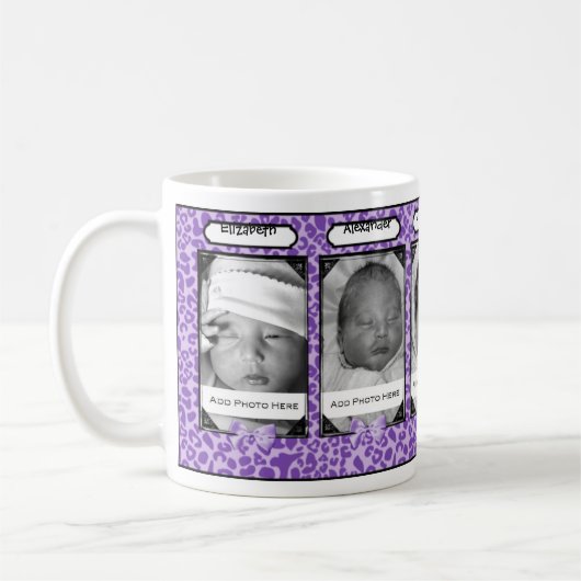 Trendy Paars Leopard Baby Foto en naam Koffiemok (Links)