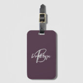 Trendy Paars Plum Grijs Wit Schrift Monogram Bagagelabel (Voorkant (verticaal))