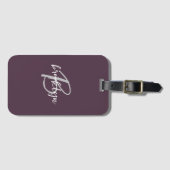 Trendy Paars Plum Grijs Wit Schrift Monogram Bagagelabel (Voorkant (horizontaal))