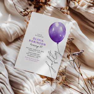 Trendy Paarse Ballon 50e Verjaardag Kaart