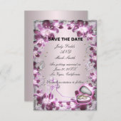 Trendy Paarse Bloemige Chic Bewaar De Datum Kaart (Voorkant / Achterkant)