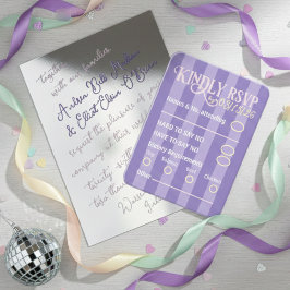 Trendy Paarse Disco Bruiloft RSVP Bijlagekaart Informatiekaartje