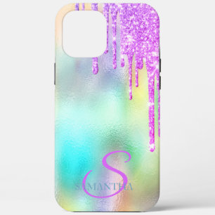Trendy Paarse Glitter Druppels Holografisch iPhone 12 Pro Max Hoesje