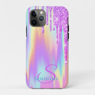 Trendy Paarse Glitter Druppels Ombre Holografisch iPhone 11 Pro Hoesje