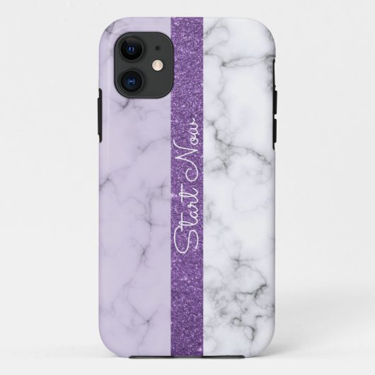 Trendy paarse Glitter-Marble iPhone Case (Achterkant)