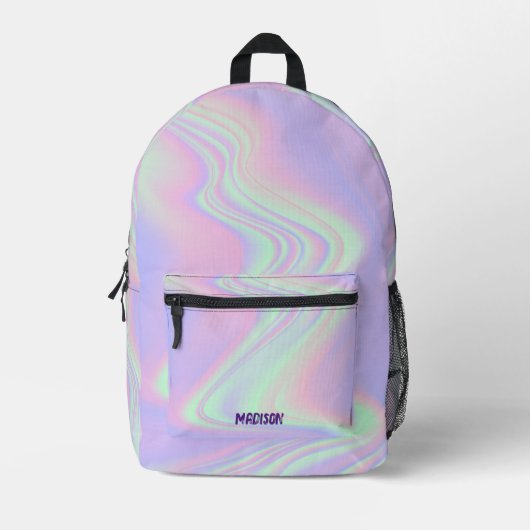 Trendy Paarse Hologram Abstracte Opal Custom Name Bedrukte Rugzak (Voorkant)