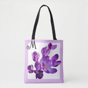 Trendy paarse krokusbloemen schattig meisjesbloemi draagtas