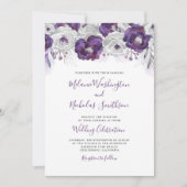 Trendy Paarse Silver Waterverf Floral bruiloft Kaart (Voorkant)