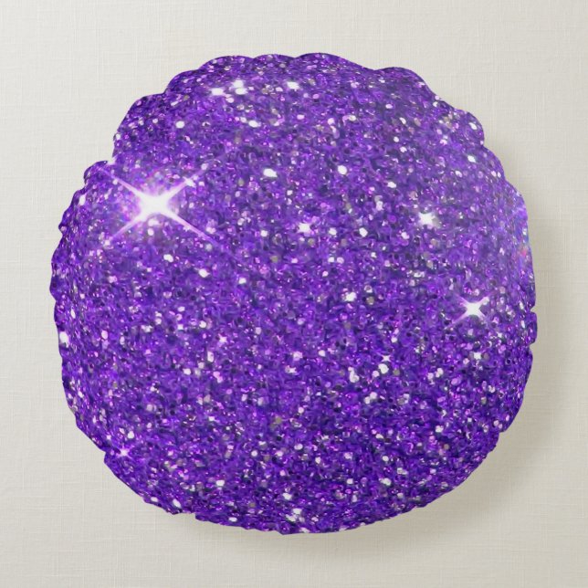 Trendy Paarse Sparking Glitter Glitz Rond Kussen (Voorkant)