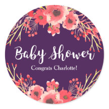 Trendy Paarse Waterverf Flowers Baby shower