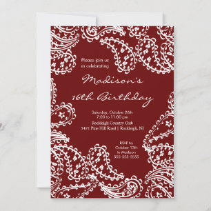 Trendy Paisley Sweet Sixteen Birthday Invitation Kaart
