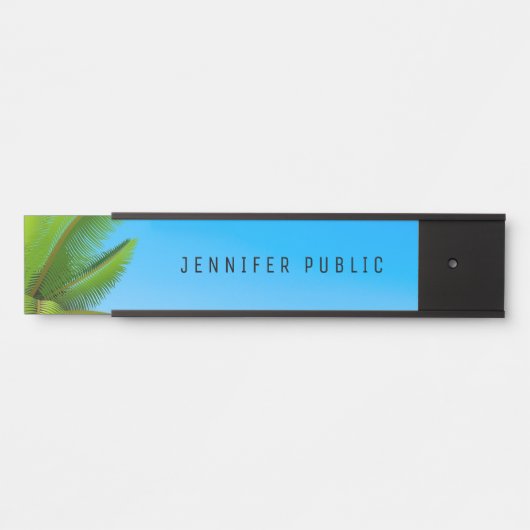 Trendy Palms Blue Sky Modern Natuur Sjabloon Deurbordje (Voorkant)