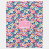 Trendy pastel blauw en roze preppy monogram fleece deken (Voorkant)