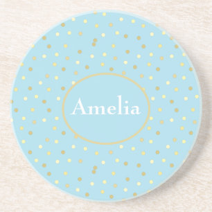 Trendy Pastel Blauwe Gouden Confetti Stippen Zandsteen Onderzetter