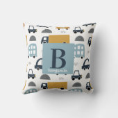 Trendy pastel blue Baby Monogram Car Pattern Kussen (Achterkant)