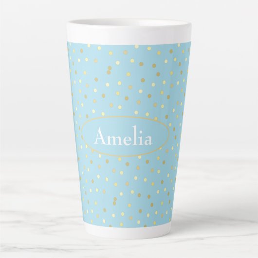 Trendy Pastel Blue Gold Confetti Stippen Latte Mok (Voorkant)