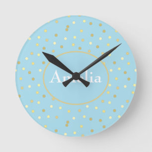 Trendy Pastel Blue Gold Confetti Stippen  Ronde Klok