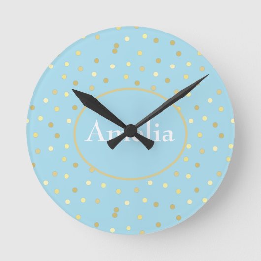 Trendy Pastel Blue Gold Confetti Stippen  Ronde Klok (Voorkant)