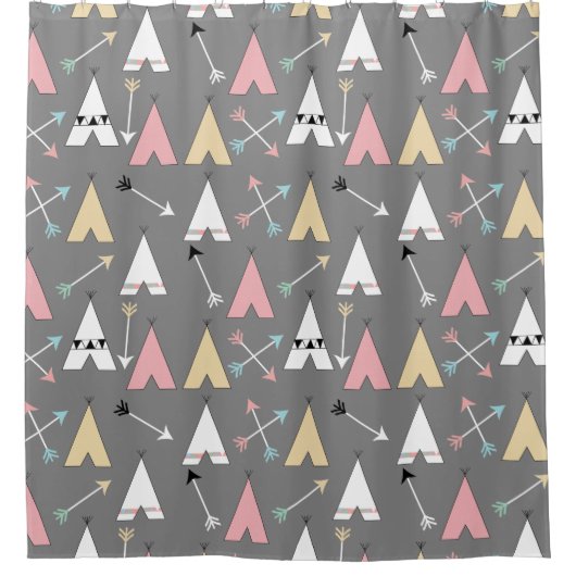 Trendy Pastel Boho Teepees en Arrows Pattern Douchegordijn (Voorkant)