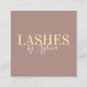 Trendy pastel brown gold lashfont vierkante visitekaartje